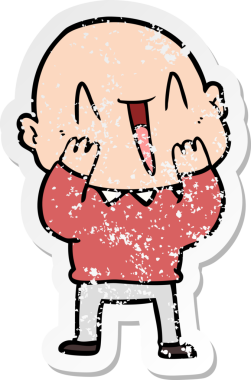 Bir insan tarafından çizilmiş mutlu, kel bir adamın sıkıntılı çıkartması.