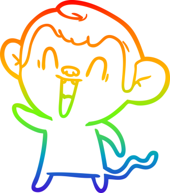 Gökkuşağı gradyan çizgi çizimi bir insan tarafından çizilmiş gülen maymun