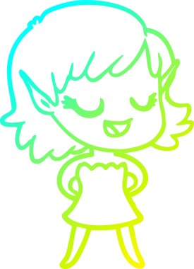 Bir insan tarafından çizilmiş mutlu bir elf kızı çizimi.