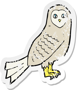 Bir insan tarafından çizilmiş bir baykuşun gerilmiş çıkartması.