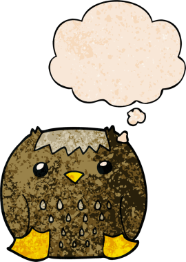 bir insan tarafından çizilmiş grunge doku biçiminde düşünce baloncuğu olan çizgi film baykuşu