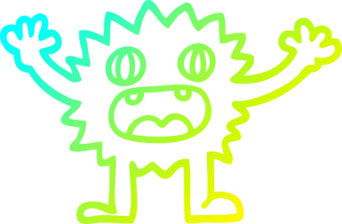 Bir insan tarafından çizilmiş komik, tüylü bir canavarın soğuk çizgi çizimi.