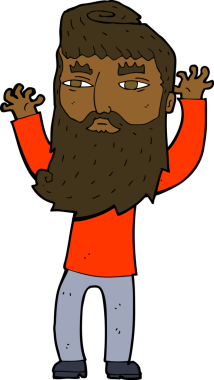 Çizgi film sakallı adam bir insan tarafından çekilen kolları sallıyor.