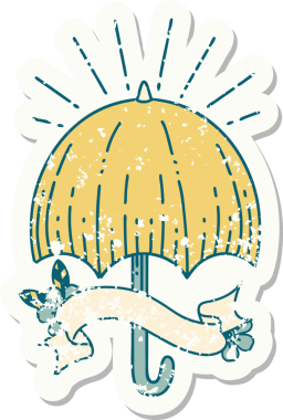 Bir insan tarafından çizilmiş eski dövme stili açık şemsiye etiketi.