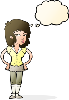 Kalçasında insan tarafından çizilmiş düşünce baloncuğu olan güzel bir kadın.