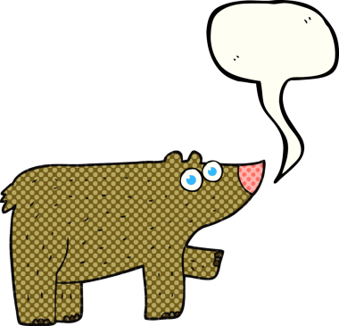 Bir insan tarafından çizilmiş serbest çizilmiş çizgi roman konuşma balonu çizgi film ayısı.