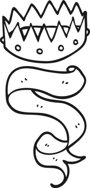 Bir insan tarafından çizilmiş siyah beyaz karikatür taç ve parşömen.