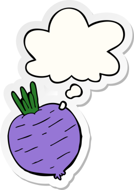 Düşünce baloncuğu insan tarafından çizilmiş bir çıkartma olan sebze çizgi filmi.