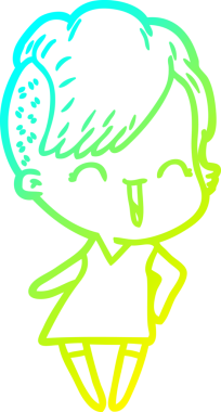 Bir insan tarafından çizilmiş mutlu çizgi film hipster kızı çizimi.