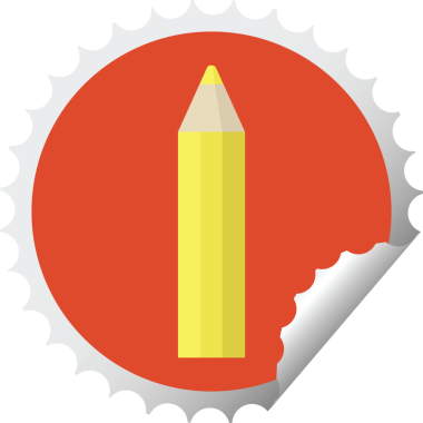 Bir insan tarafından çizilmiş sarı renkli kalem grafik vektör illüstrasyon yuvarlak etiket