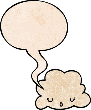 Bir insan tarafından çizilmiş geçmişe dönük konuşma baloncuklu şirin çizgi film bulutu.