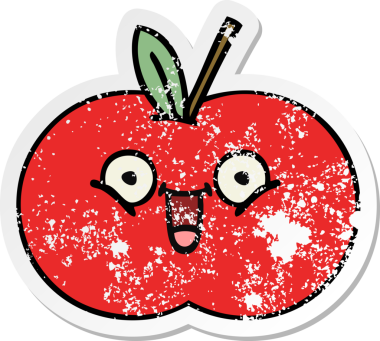 Bir insan tarafından çizilmiş kırmızı elma çizgi filminin sıkıntılı çıkartması.