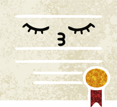 Bir insan tarafından çizilmiş mezuniyet diplomasının retro çizim tarzı karikatürü.