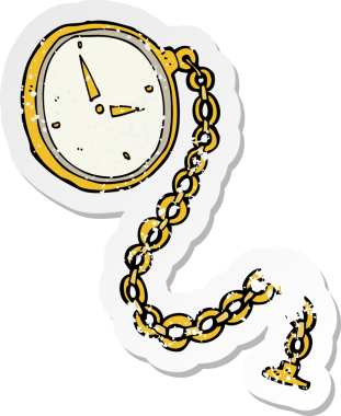 Bir insan tarafından çizilmiş çizgi film altın saatinin gerilimli retro yapıştırması.