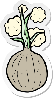 Bir insan tarafından çizilmiş karikatür soğanı çıkartması.