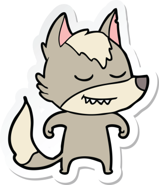 Bir insan tarafından çizilmiş dost canlısı bir kurt çizgi filminin çıkartması.