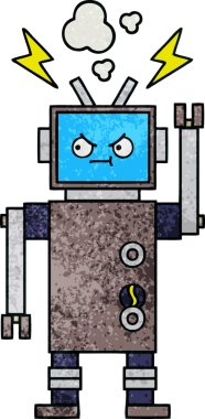 Bir insan tarafından çizilmiş bir robotun retro grunge dokusu