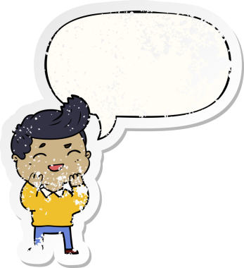 Bir insan tarafından çizilmiş, kederli, yaşlı bir çıkartma ile gülen karikatürcü.