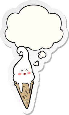 Düşünce baloncuklu karikatür dondurması insan tarafından çizilmiş bir çıkartma.