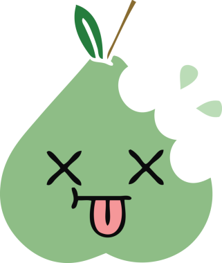 Bir insan tarafından çizilmiş yeşil bir armutun düz renkli retro karikatürü