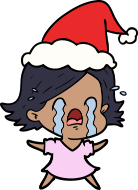 Bir insanın çizdiği Noel Baba şapkasıyla ağlayan bir kadının el çizimi.