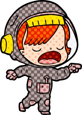 Bir insan tarafından çizilmiş konuşan astronot çizgi filmi.