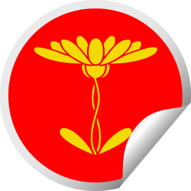 Bir insan tarafından çizilmiş bir çiçeğin dairesel kabuk soyma etiketi.