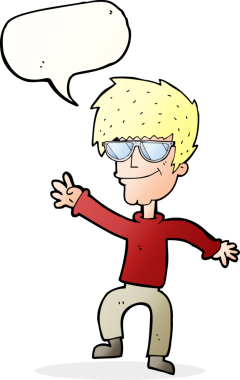 Bir insan tarafından çizilmiş konuşma balonlu havalı adamı sallayan çizgi film.