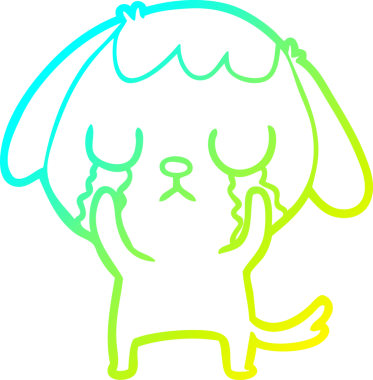 Bir insan tarafından çizilmiş ağlayan şirin bir köpeğin soğuk gradyan çizimi.