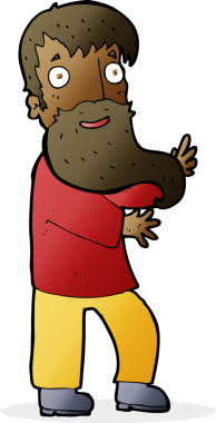 Çizgi film, bir insan tarafından çizilmiş sakallı adamı heyecanlandırıyor.