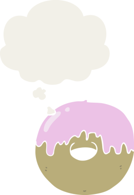 Düşünce baloncuğu olan çizgi film çörekleri insan tarafından çizilmiş.