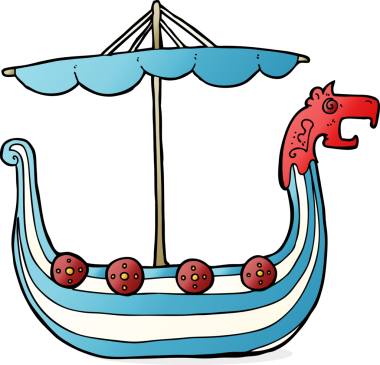 Bir insan tarafından çizilmiş çizgi film viking gemisi.