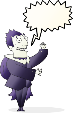 Bir insan tarafından çizilmiş serbest konuşma balonu karikatürü vampiri.