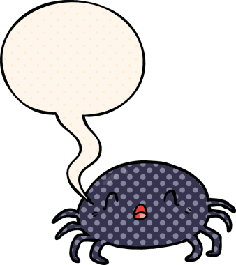 Bir insan tarafından çizilmiş çizgi roman tarzında konuşma balonu olan cadılar bayramı örümceği çizgi filmi.