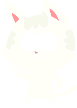 Bir insan tarafından çizilmiş mutlu düz renkli çizgi film kedisi