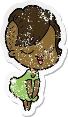 Bir insan tarafından çizilmiş mutlu bir çizgi film kızının sıkıntılı çıkartması.