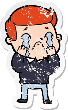 Bir insan tarafından çizilmiş ağlayan bir karikatürcünün sıkıntılı çıkartması.