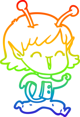 Gökkuşağı gradyan çizgi çizimi bir insan tarafından çizilmiş uzaylı bir kızın gülüşü.