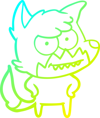 Bir insan tarafından çizilmiş sırıtan bir tilkinin soğuk çizgi çizimi