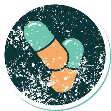 Bir insanın çizdiği hapların sembolik dövmeli görüntüsü.