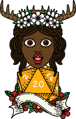 Retro Dövme Tarzı İnsan Druid Bir insan tarafından çizilmiş doğal yirmi zar ile