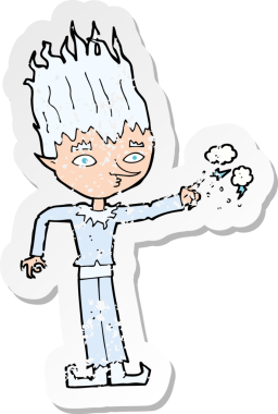 Bir insan tarafından çizilmiş bir buz karikatürünün gerilimli retro yapıştırması