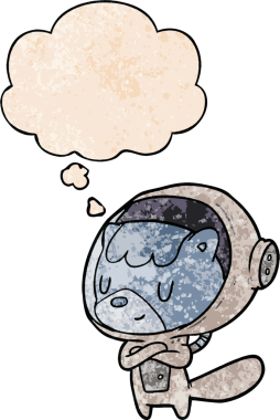 bir insan tarafından çizilmiş grunge desenli düşünce baloncuklu astronot hayvan.