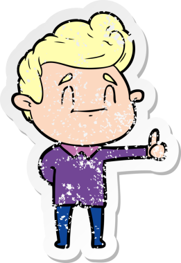 Mutlu bir karikatürcünün sıkıntılı çıkartması. Bir insan tarafından çizilmiş.