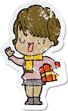 Bir insan tarafından çizilmiş karikatür kadının sıkıntılı çıkartması.