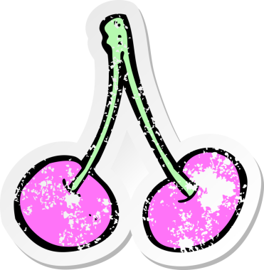 Bir insan tarafından çizilmiş vişne karikatürünün gerilimli retro yapıştırması