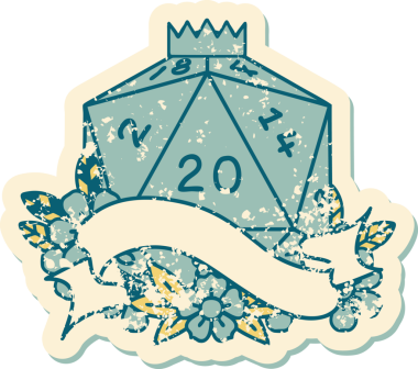 Retro Dövme Biçimi Doğal 20 D20 zar bir insan tarafından çizildi