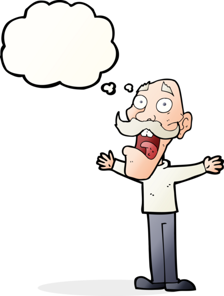 Çizgi film, bir insan tarafından çizilmiş düşünce balonlu yaşlı adamı strese sokuyor.