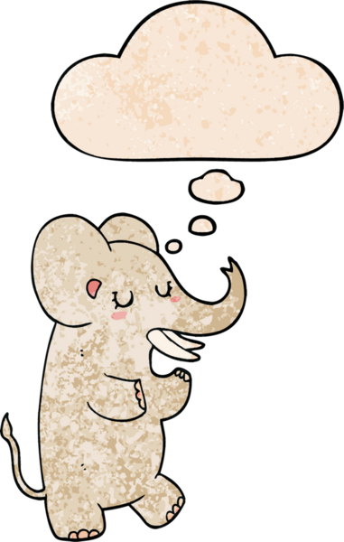 Bir insan tarafından çizilmiş grunge desenli düşünce baloncuklu çizgi film fili.