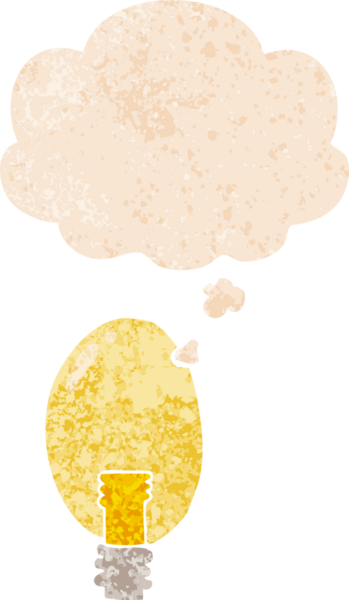 Düşünce baloncuğu ile çizgi film elektrik ışığı grunge sıkıntılı retro desen bir insan tarafından çizilmiş